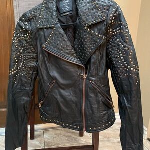 Zara Black Studded Leather Jacket